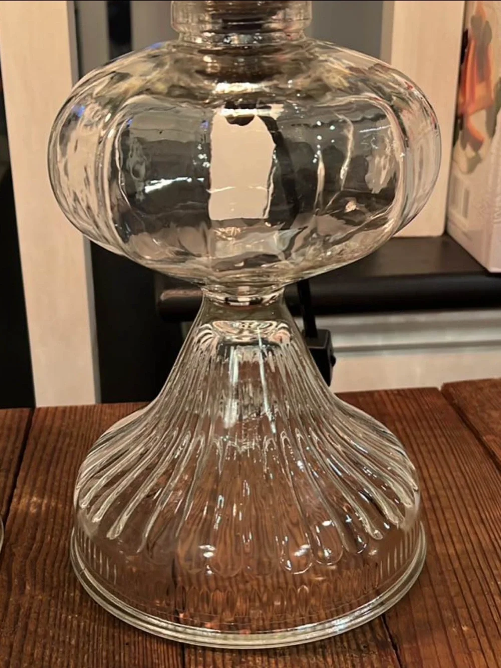 Pair of vintage clear glass converted oil lamps